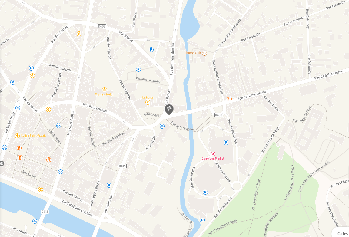 Carte du centre ville de Melun, Place Saint Jean